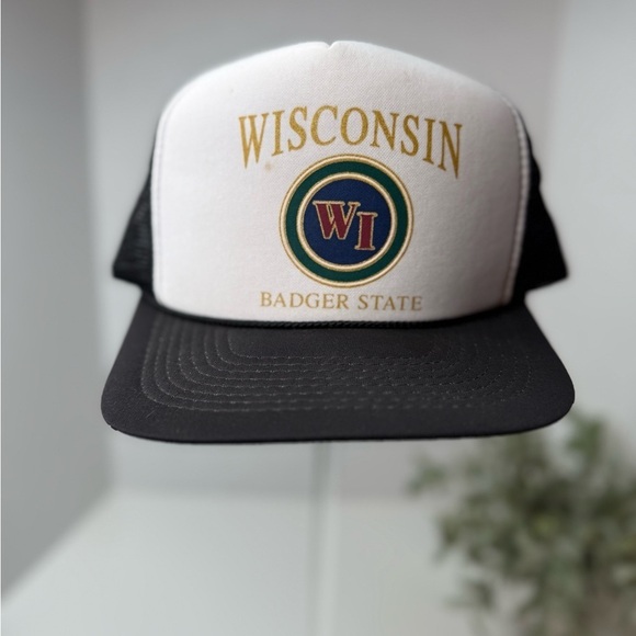 Other - Vintage Wisconsin Badger State Foam Black & White Trucker Hat Snapback Retro WI